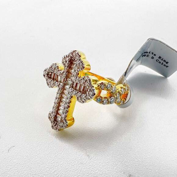 925 Sterling Sliver Moissanite Designer Cross Ring, 1.555ctw VVS Stones with Bag - Picture 2 of 8